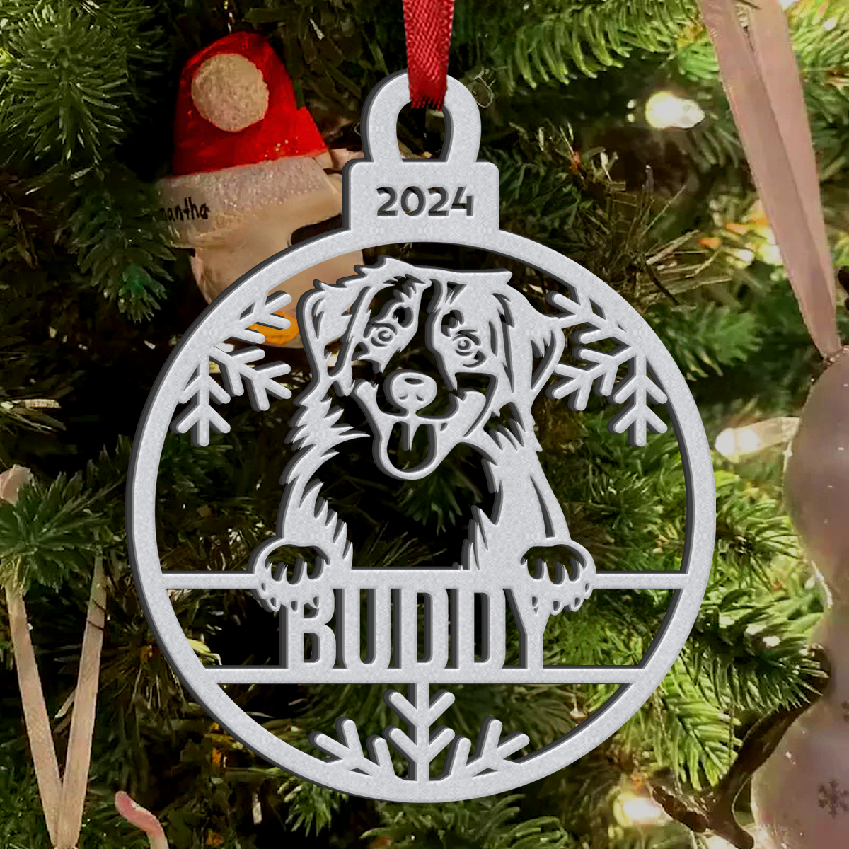 Personalisierte Haustier Metallornamente - Individuelle Hunde- oder Katzenweihnachtsbaum Ornamente - Edelstahlornament