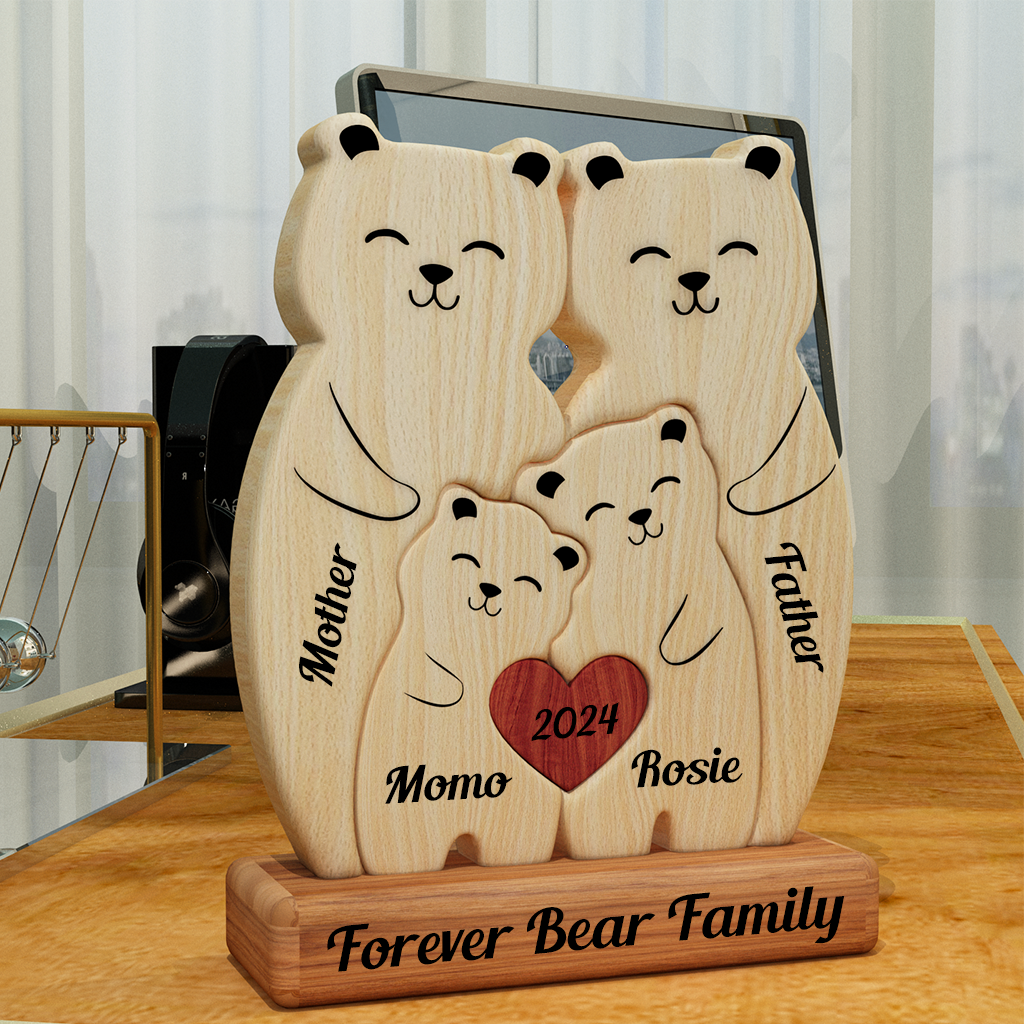 Teddy Familie Bären aus Holz - Puzzle-Holzfamilie - Haustierschnitzereien aus Holz