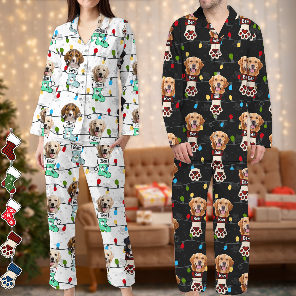 Weihnachtspyjamas mit Foto und Lichter-Motiv - Familien-Pyjama-Set