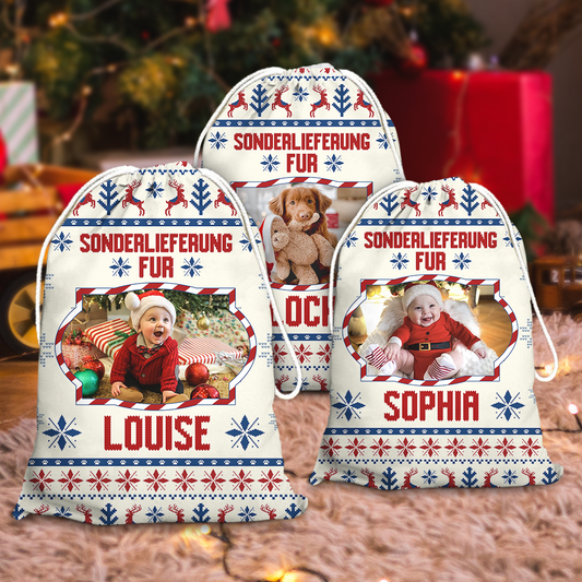 Besondere Lieferung am Heiligabend – Personalisierter Weihnachtsmann-Sack mit Namen – Individueller Weihnachtsmann-Sack