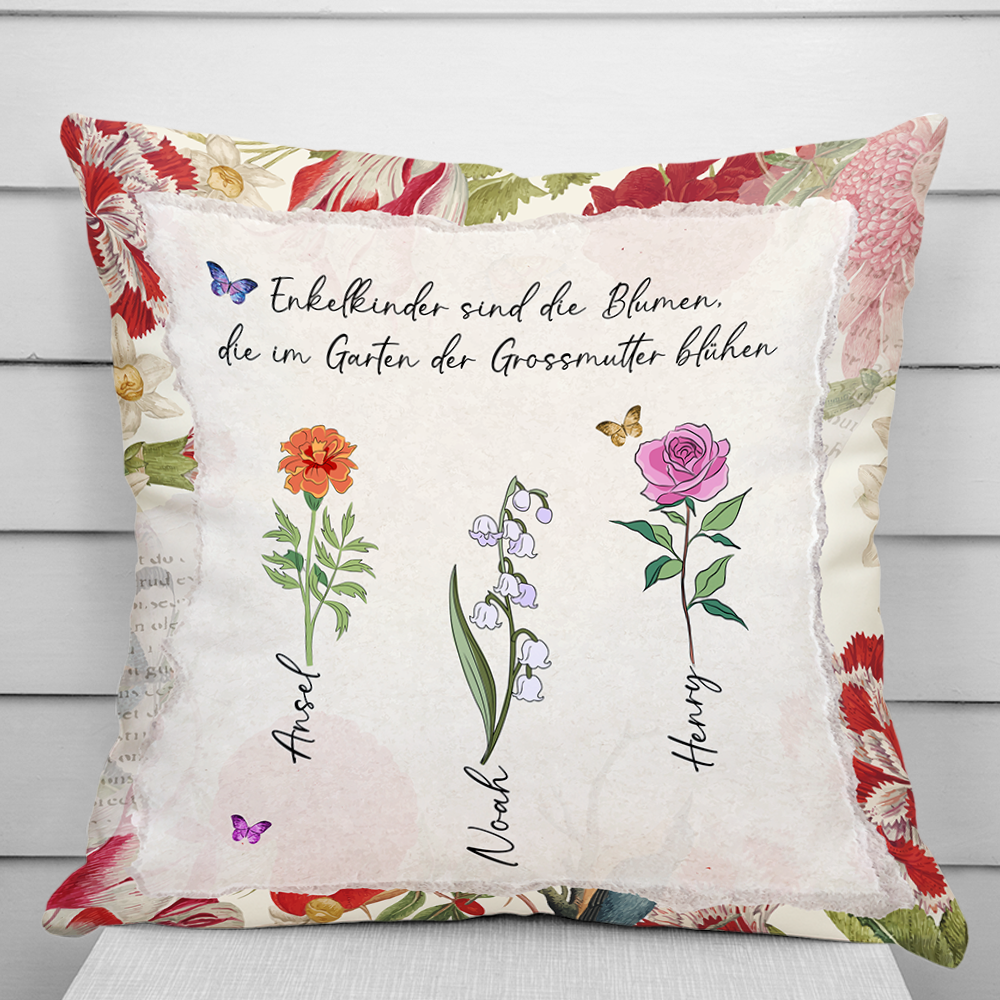 Personalisiertes Vintage Omas Mamas Blumen Kissen - Individuelles Polster Zum Muttertag - Kissen Mit Kindername Personalisiert