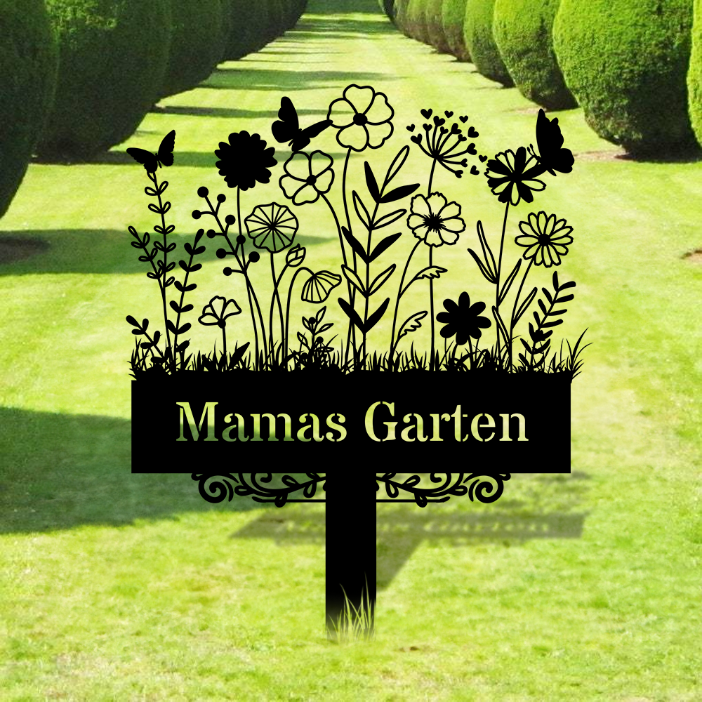 Individuelle Metall-Gartendekoration - Blume mit Stäben - Personalisierbares Gartenschild