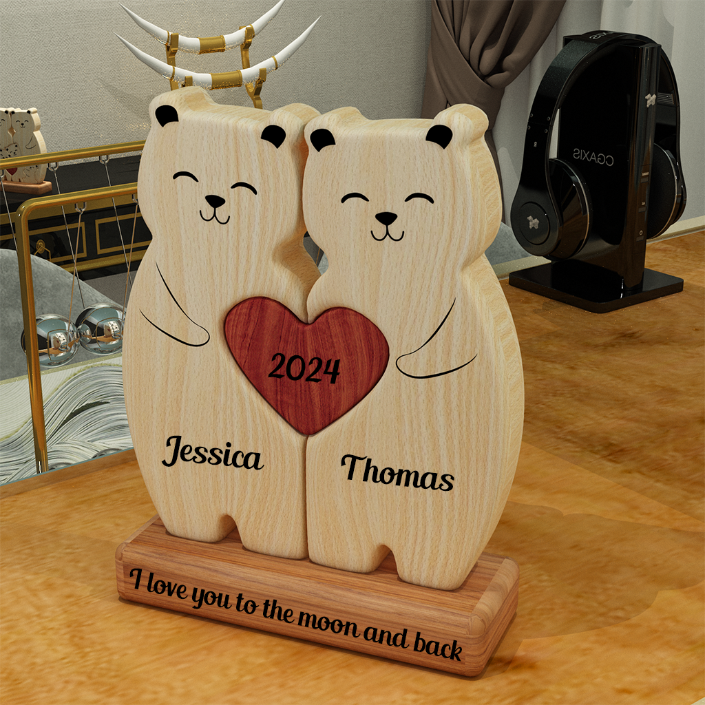 Teddy Familie Bären aus Holz - Puzzle-Holzfamilie - Haustierschnitzereien aus Holz