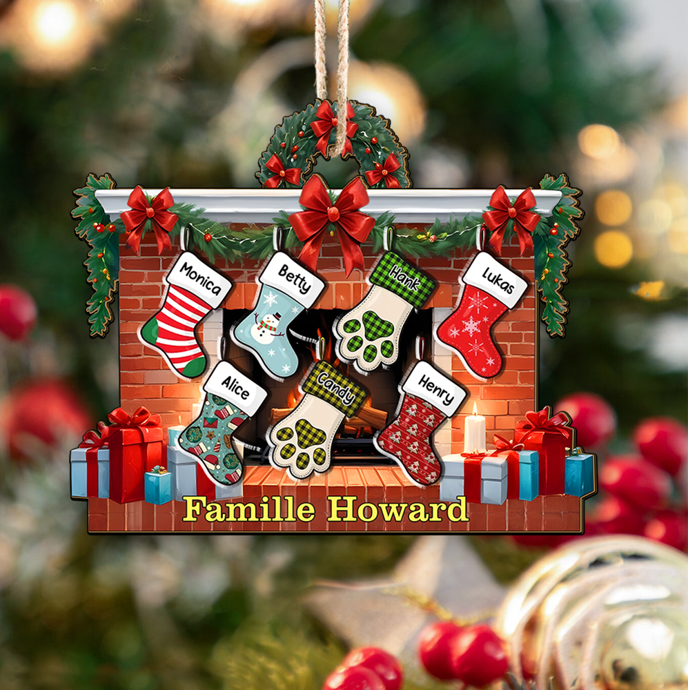Personalisierter Weihnachtsstrumpf-Ornament - Familien-Weihnachtsdekoration - Strümpfe am Kamin - Weihnachtsgeschenk