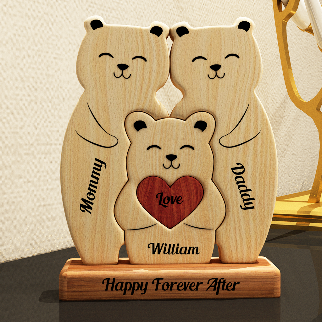 Teddy Familie Bären aus Holz - Puzzle-Holzfamilie - Haustierschnitzereien aus Holz