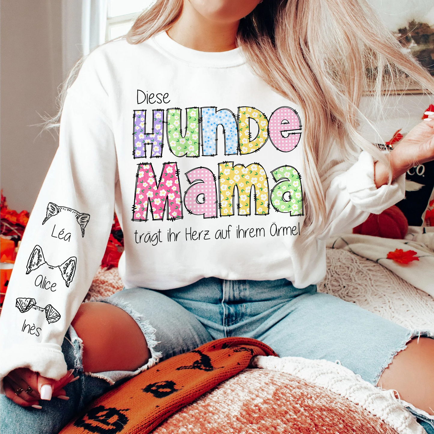 Diese MAMA trägt ihr Herz auf ihrem Ärmel - Personalisierter Pullover - Langarm