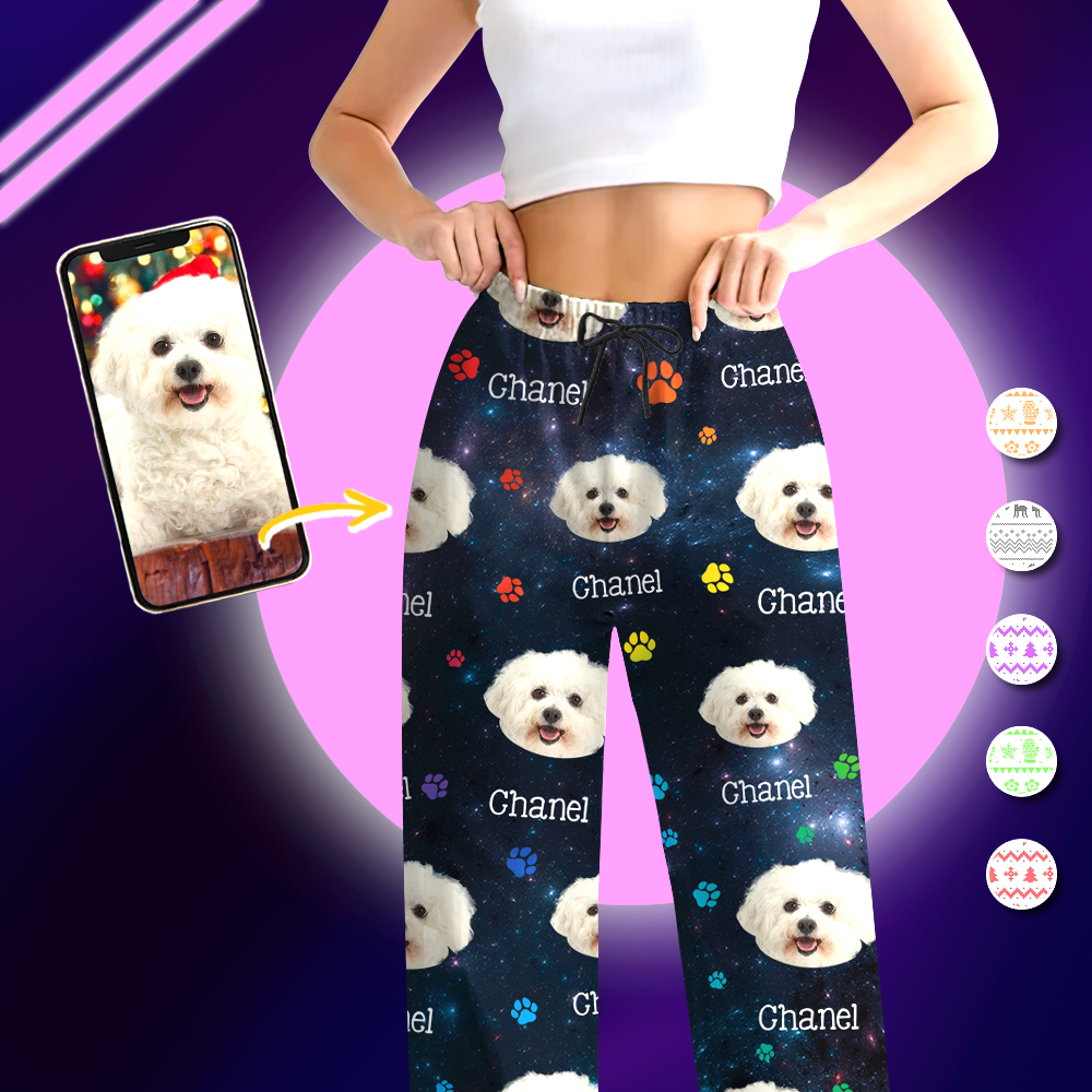 Galaxie-Pyjama-Set - Personalisierte Weihnachtspyjamas mit Hundepfoten-Foto