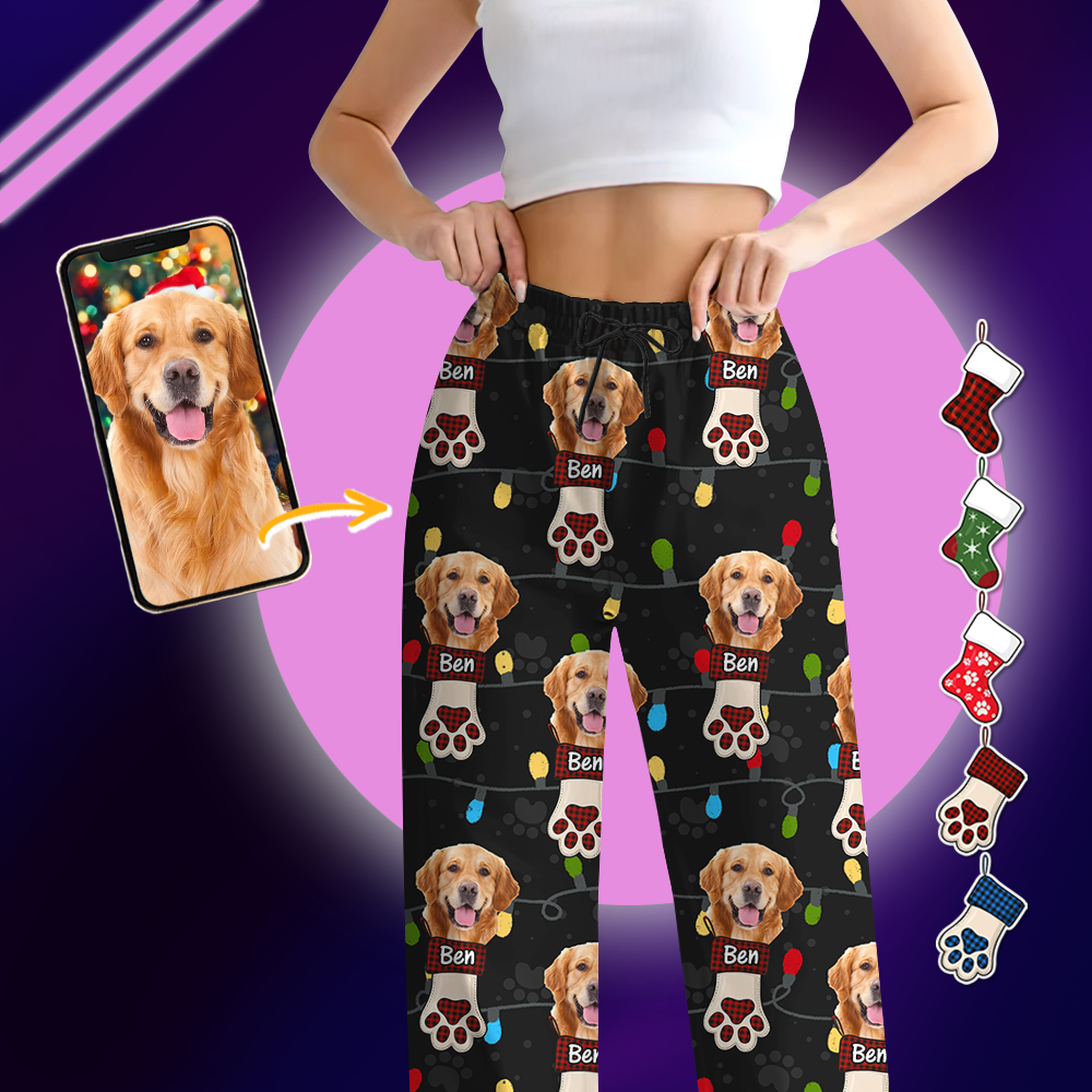 Weihnachtspyjamas mit Foto und Lichter-Motiv - Familien-Pyjama-Set