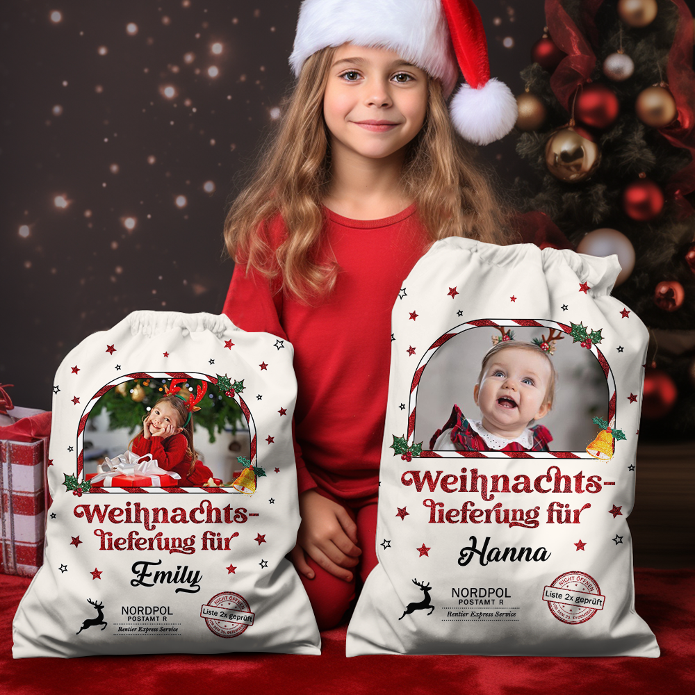 Glitzernde Weihnachts-Sonderlieferung Geschenksack - Personalisierter Weihnachtsmann sack - Weihnachtlicher Geschenkesack