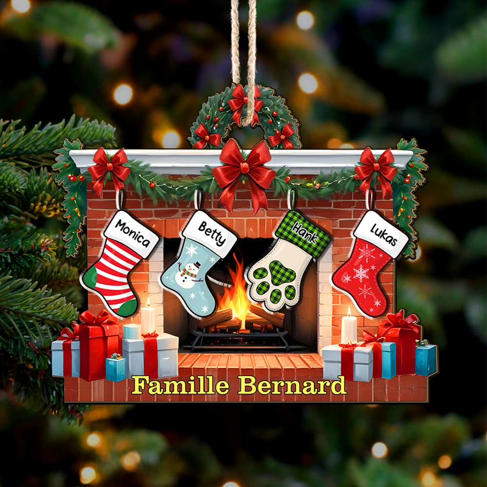 Personalisierter Weihnachtsstrumpf-Ornament - Familien-Weihnachtsdekoration - Strümpfe am Kamin - Weihnachtsgeschenk