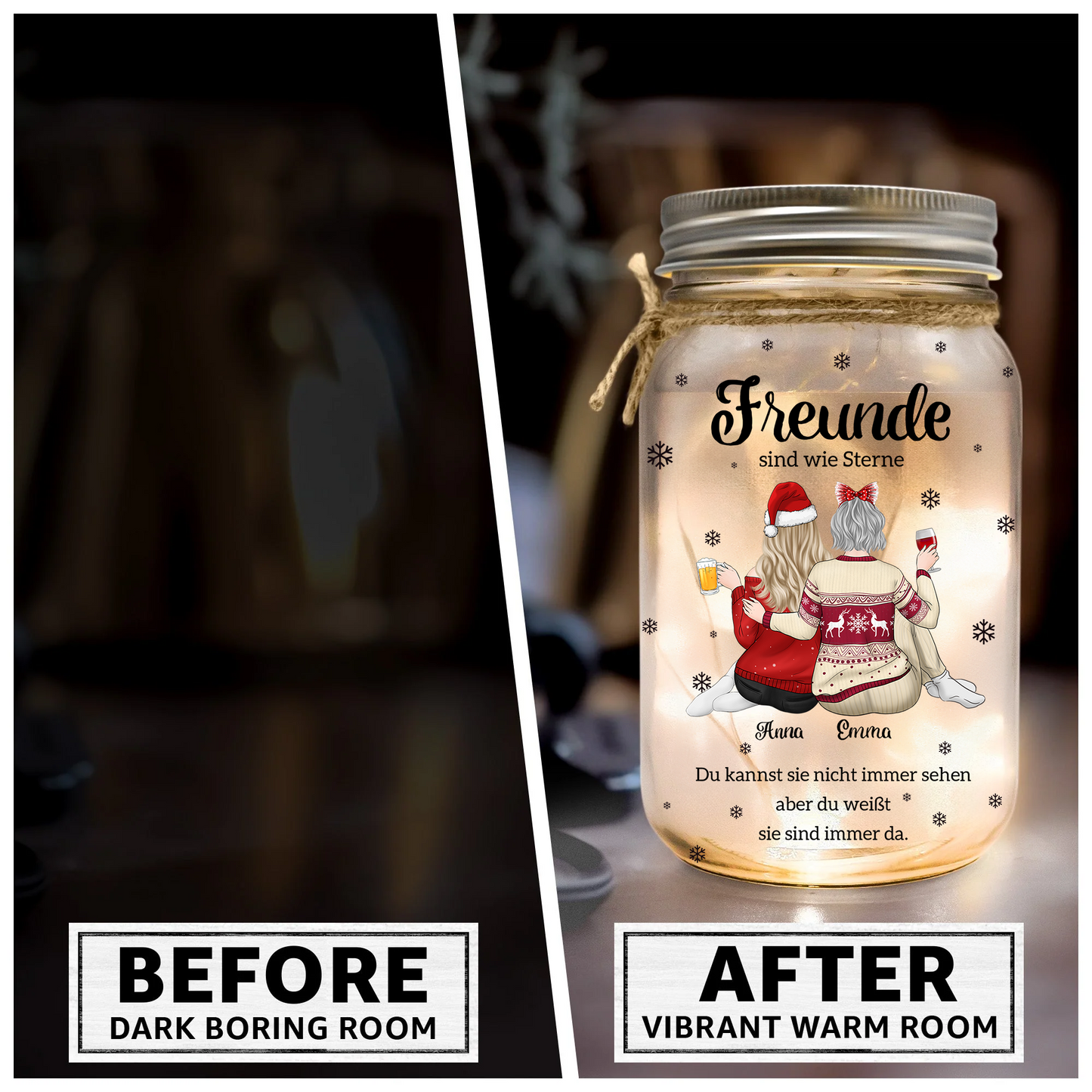 Personalisierte Mason Jar Solarlampe - Beste Freunde sind wie Sterne Licht - Weihnachtsgeschenk für Freunde