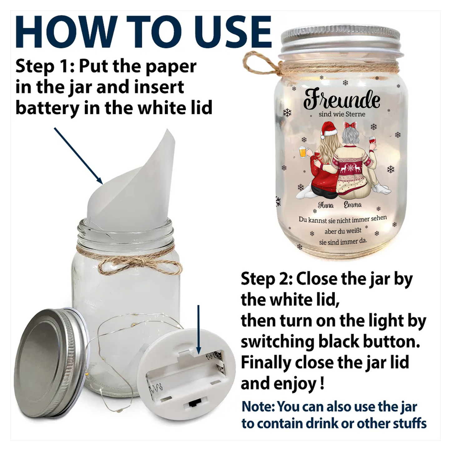 Personalisierte Mason Jar Solarlampe - Beste Freunde sind wie Sterne Licht - Weihnachtsgeschenk für Freunde