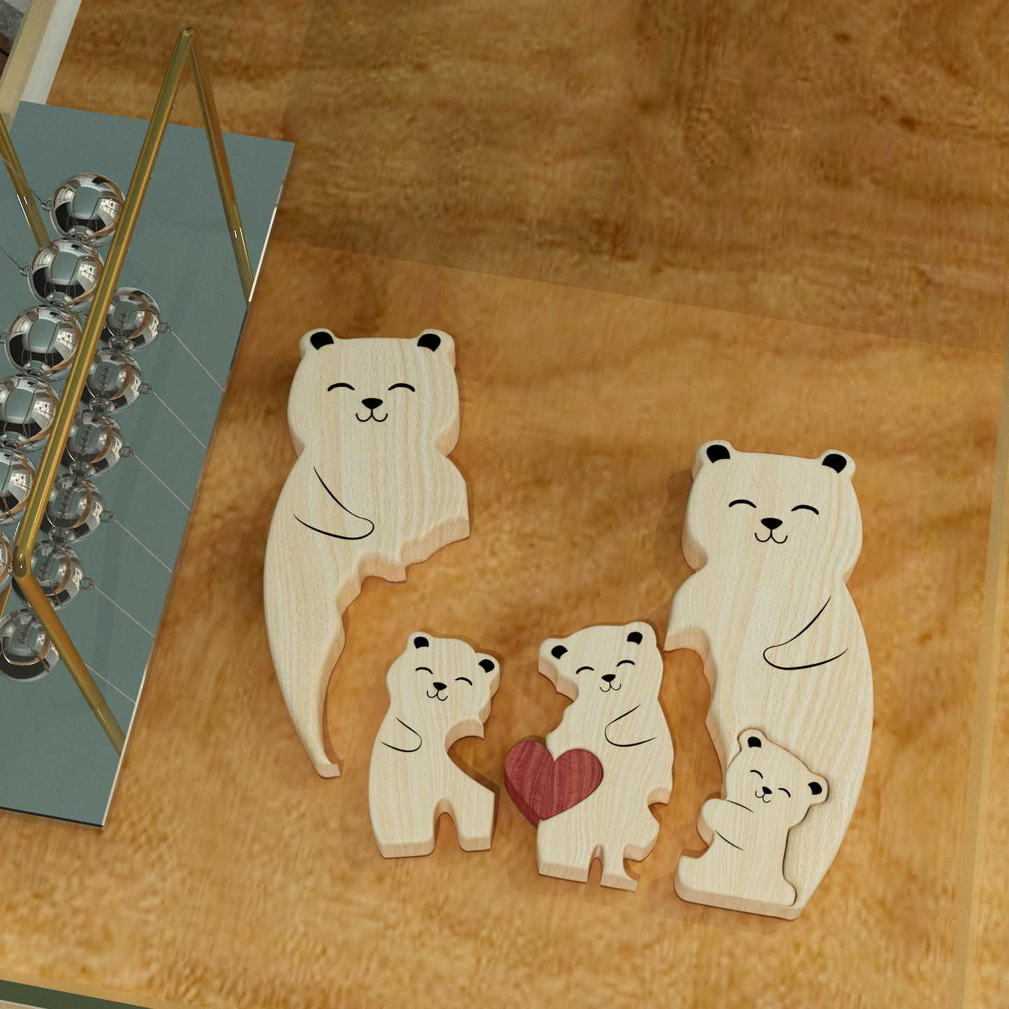 Teddy Familie Bären aus Holz - Puzzle-Holzfamilie - Haustierschnitzereien aus Holz