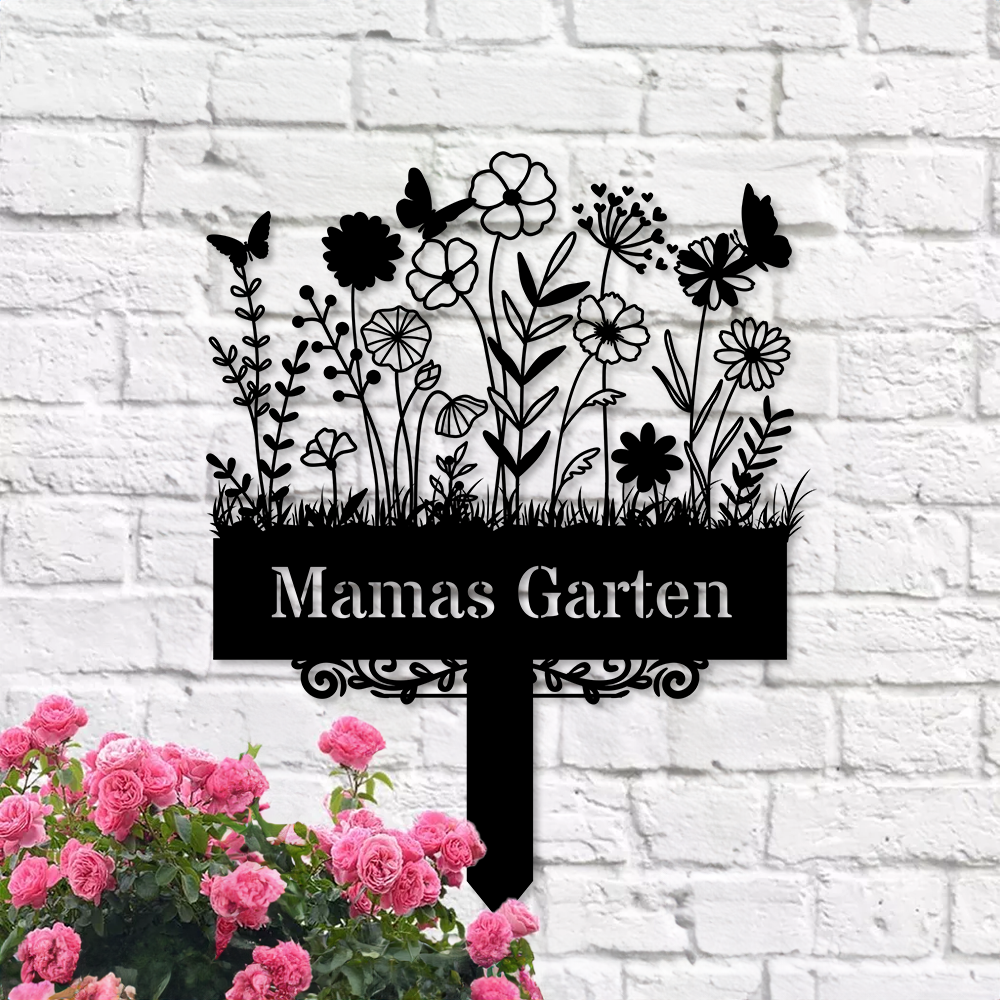 Individuelle Metall-Gartendekoration - Blume mit Stäben - Personalisierbares Gartenschild