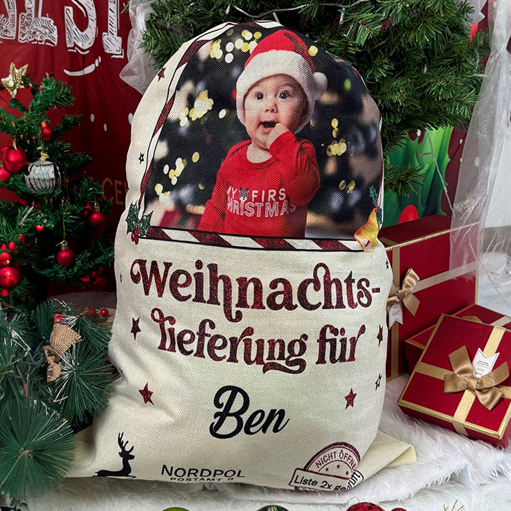 Glitzernde Weihnachts-Sonderlieferung Geschenksack - Personalisierter Weihnachtsmann sack - Weihnachtlicher Geschenkesack