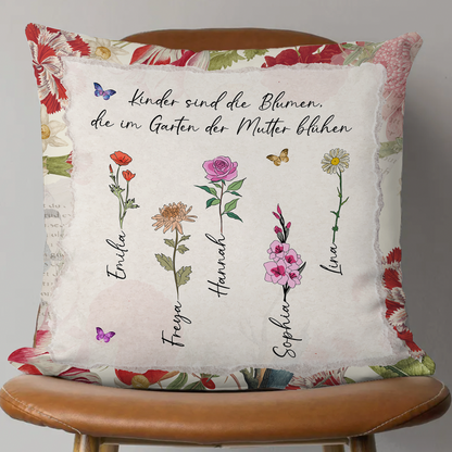 Personalisiertes Vintage Omas Mamas Blumen Kissen - Individuelles Polster Zum Muttertag - Kissen Mit Kindername Personalisiert