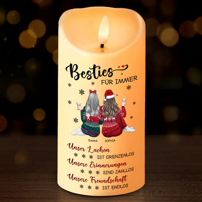 Unsere Freundschaft kennt keine Grenzen - Personalisierte LED-Kerze für beste Freundinnen - Weihnachtsgeschenk für Besties, Schwestern