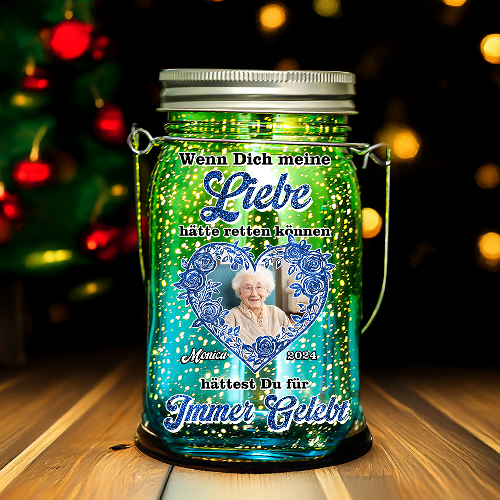 Ich liebe Dich - Personalisierte Foto-Mason Jar Solarlampen – Weihnachtsgeschenk, Trauergeschenk für Familienmitglieder