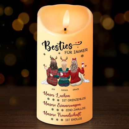 Unsere Freundschaft kennt keine Grenzen - Personalisierte LED-Kerze für beste Freundinnen - Weihnachtsgeschenk für Besties, Schwestern