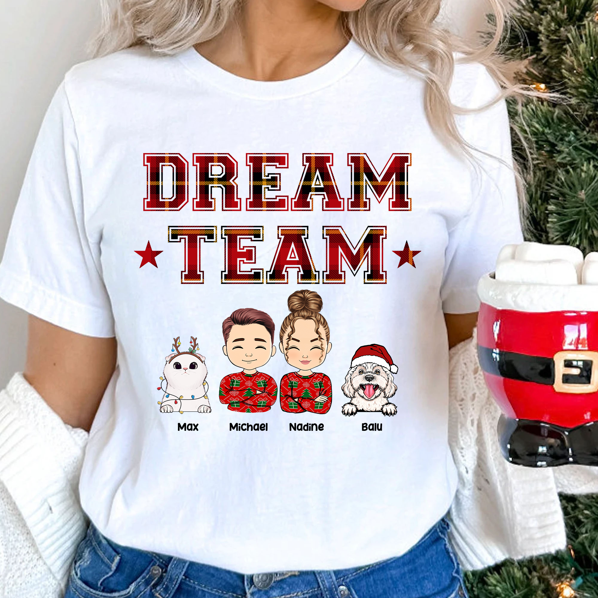 Personalisiertes Dream Team Haustiere T-Shirt - Individuelles T-Shirt für Hunde Katze - Weihnachtsgeschenk für Familie & Tierliebhaber