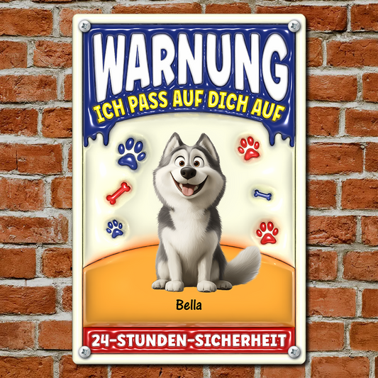 Warnung Ich Pass Auf Dich Auf - Cadeau Personnalisé | Plaque En Métal Pour Amoureux Des Animaux