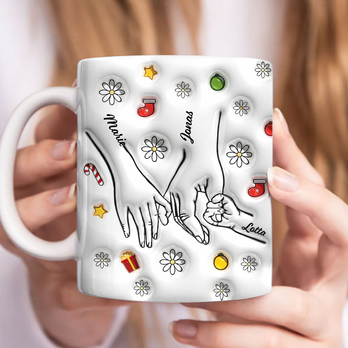 Personalisierte Familie Zusammen 3D Tasse - Individuelle Papa Mama Tasse mit Namen - Weihnachtsgeschenk für Familie