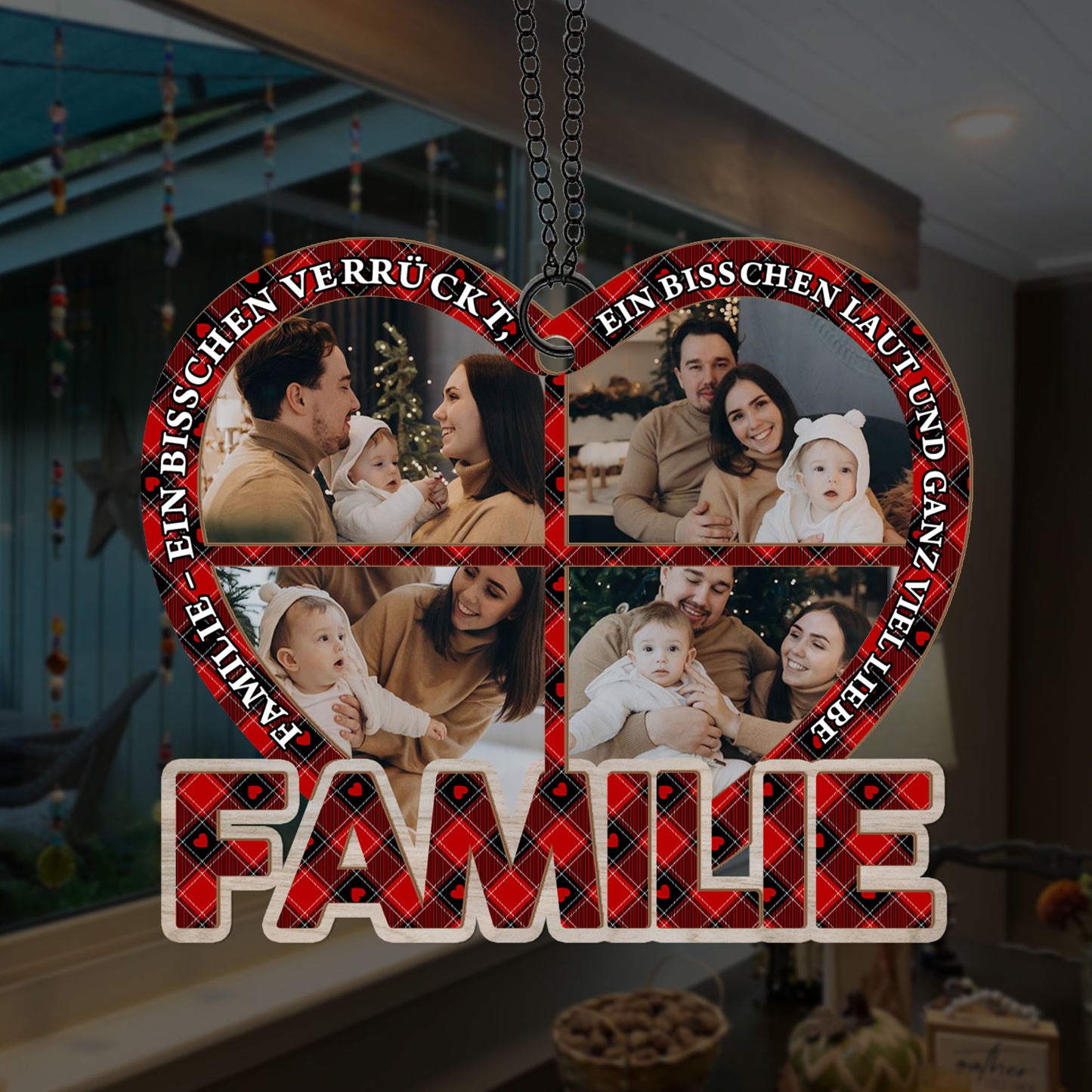 Personalisierter Familien-Sonnenfänger zum Aufhängen in zwei Schichten - Individueller Tür-Sonnenfänger für Weihnachten - Weihnachtsdeko 2024