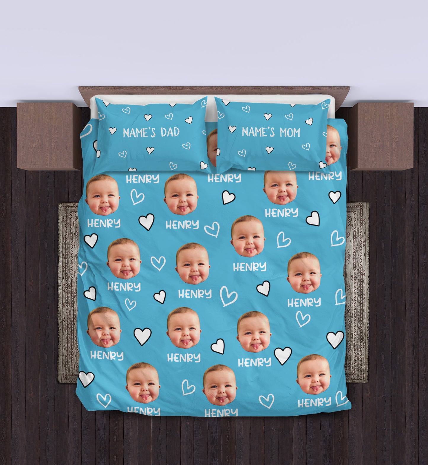 Personalisierte Bettwäsche - Individuelles Fotobettwäsche-Set aus Baumwolle: Bettbezug mit zwei Kissenbezügen