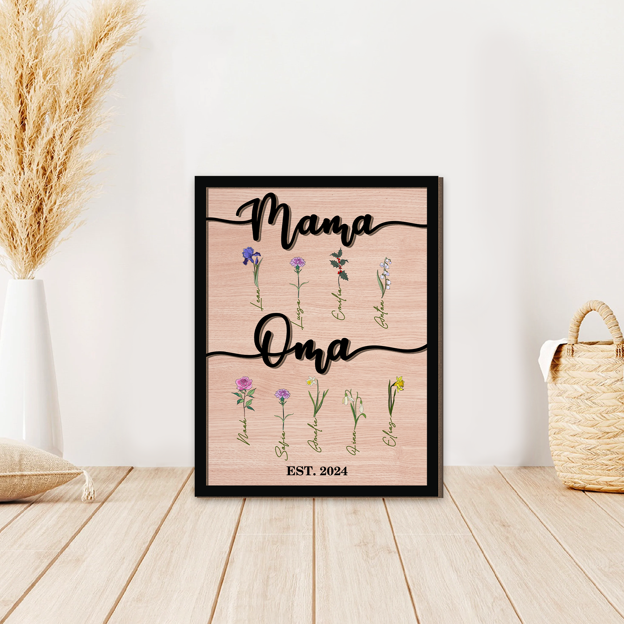 Personalisierte Holzplakette - Individuelle Designs für Mama und Oma mit Blumen