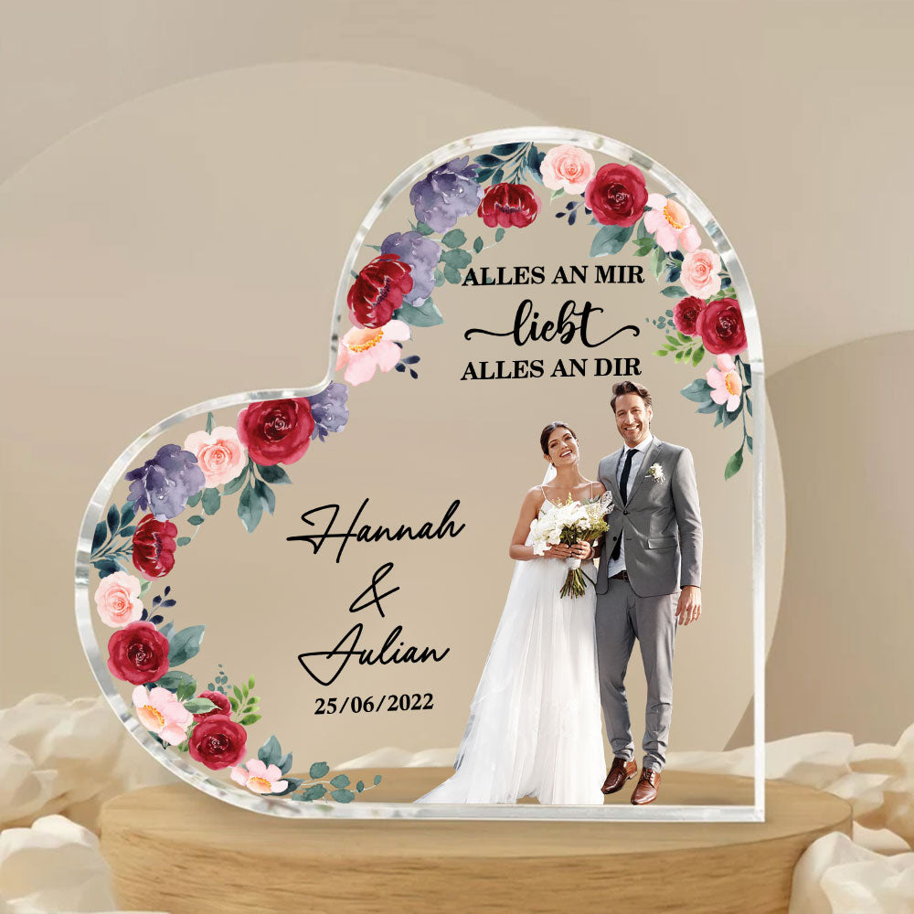 Personalisierte Hochzeitsfoto Herz Acryl-Plakette - Hochzeitsandenken - Individuelles Hochzeitsgeschenk