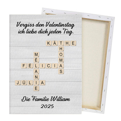 Kreuzworträtsel-Kunst für die Familie – Personalisierte Leinwand und Poster – Geschenk zum Valentinstag