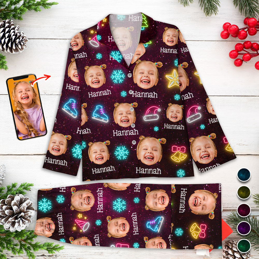 Lustige Weihnachtsfoto-Pyjama-Set mit Leuchtmotiven - Personalisierte Weihnachtspyjamas