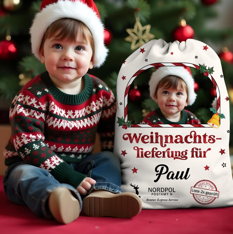 Glitzernde Weihnachts-Sonderlieferung Geschenksack - Personalisierter Weihnachtsmann sack - Weihnachtlicher Geschenkesack