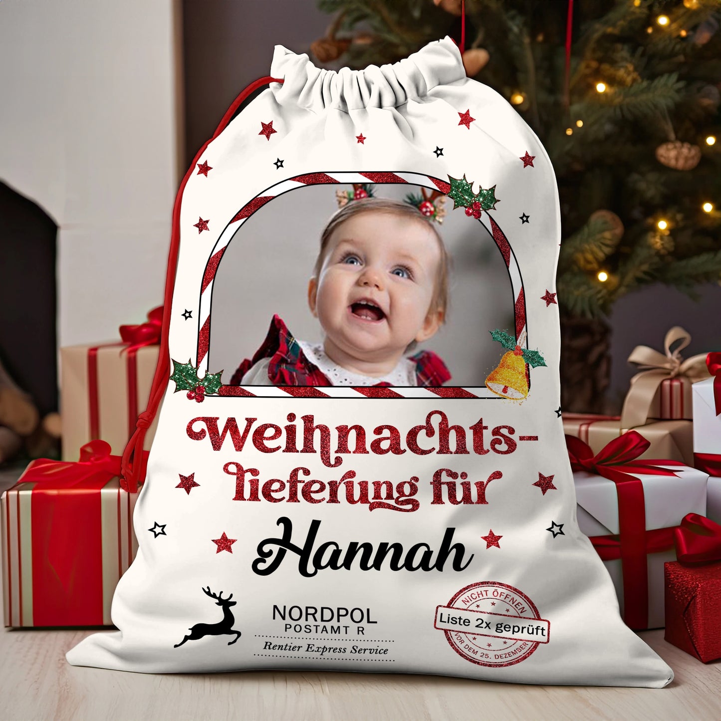 Glitzernde Weihnachts-Sonderlieferung Geschenksack - Personalisierter Weihnachtsmann sack - Weihnachtlicher Geschenkesack