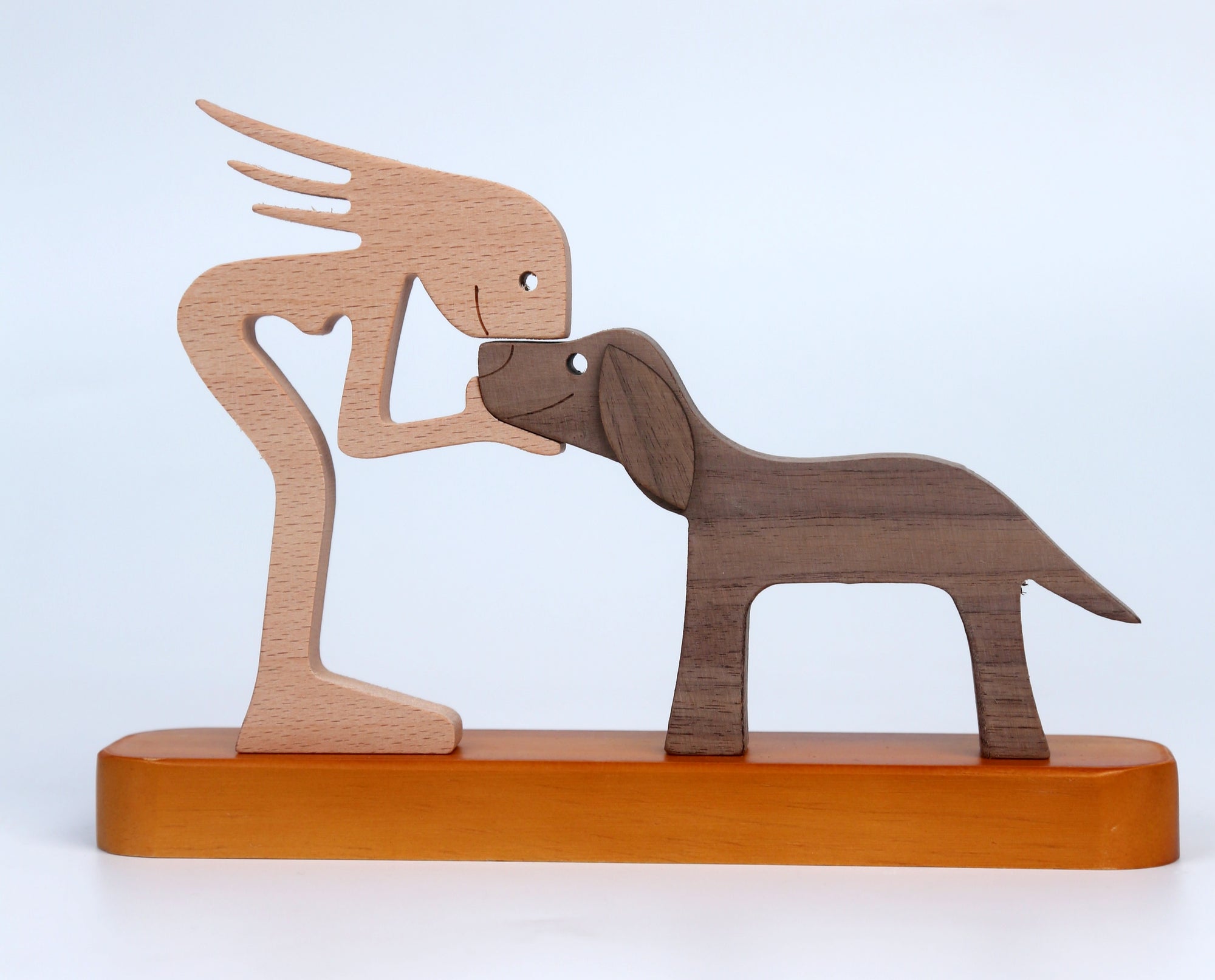 Hunde-Katzen-Familienstatue aus Holz – Hölzerne Schnitzornamente für Welpen, Geschenk für Tierliebhaber, Holzskulptur für Heimbüro