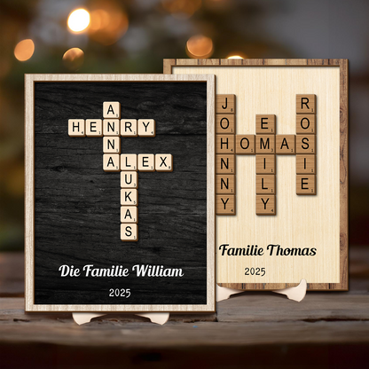 Familien-Kreuzworträtsel - Kreuzworträtsel Scrabble Holzschild - Personalisiertes Geschenk für die Familie