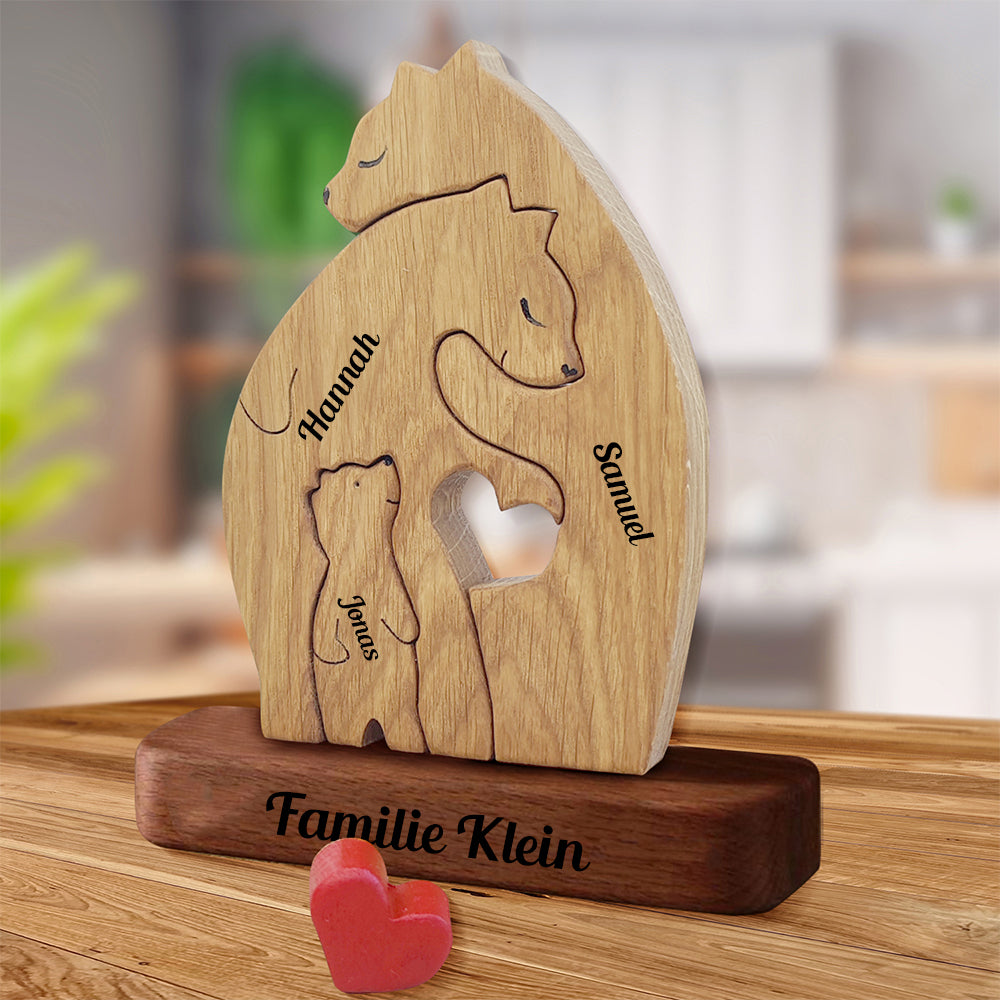 Personalisierte Holz-Bären-Familie mit Familienname Paar-Holz - Puzzle-Holz-Bären-Familie - Holz-Haustier-Schnitzereien