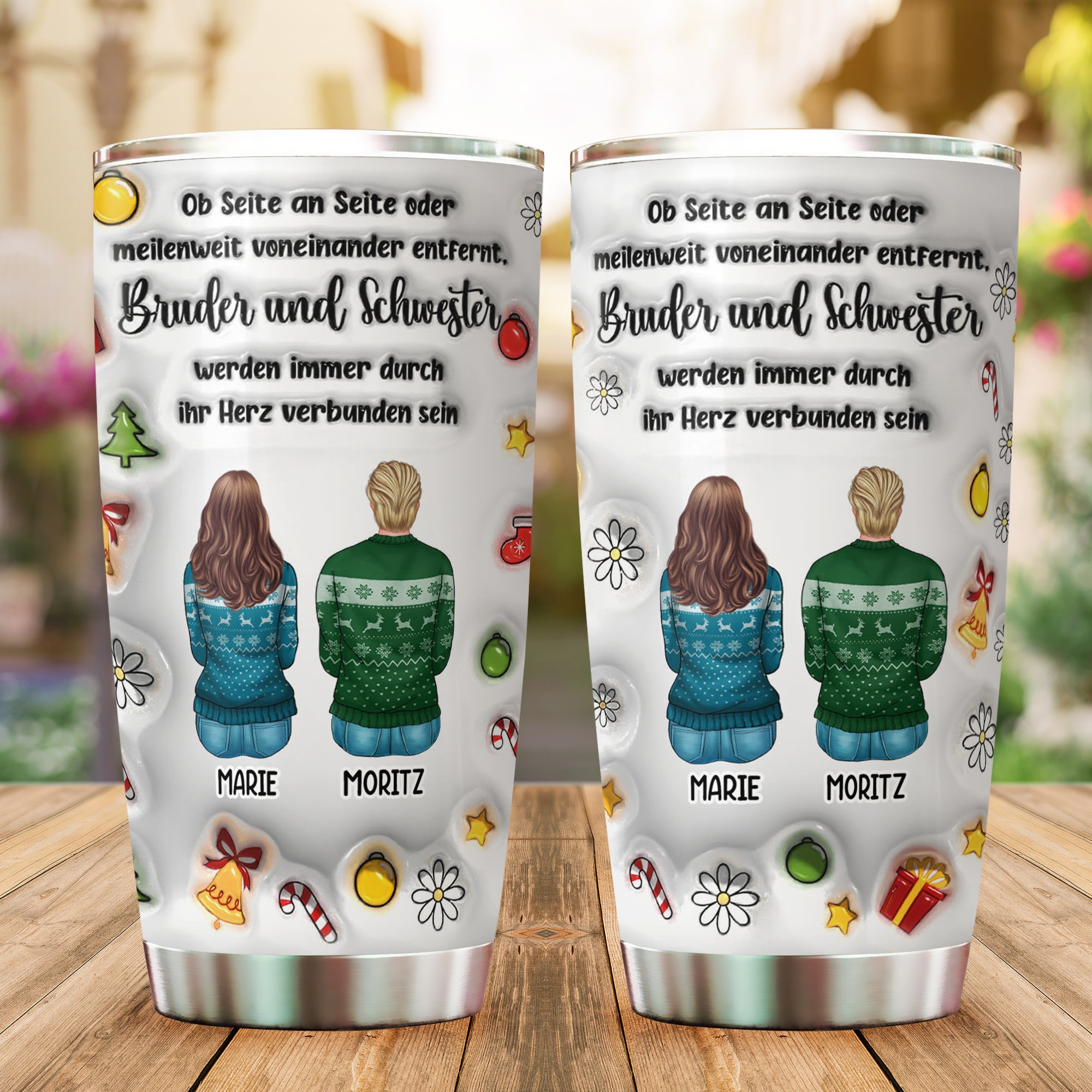 Brüder Schwestern Geschwister Beste Freunde Seite an Seite - Personalisierter 3D-Aufblas-Effekt - Tumbler 20oz Weihnachten