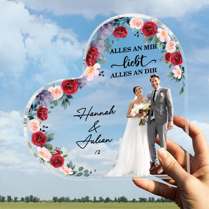 Personalisierte Hochzeitsfoto Herz Acryl-Plakette - Hochzeitsandenken - Individuelles Hochzeitsgeschenk