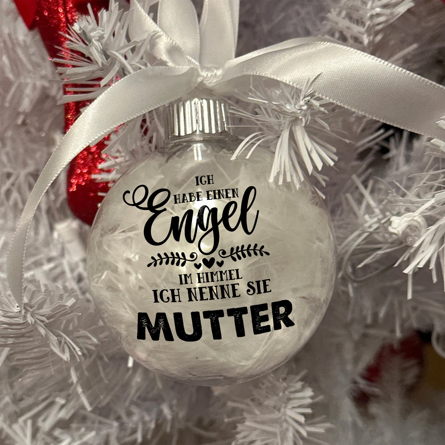 Gedenkengel im Himmel - Weihnachtsornament Federkugel - Stilvolles Gedenk-Weihnachtsornament