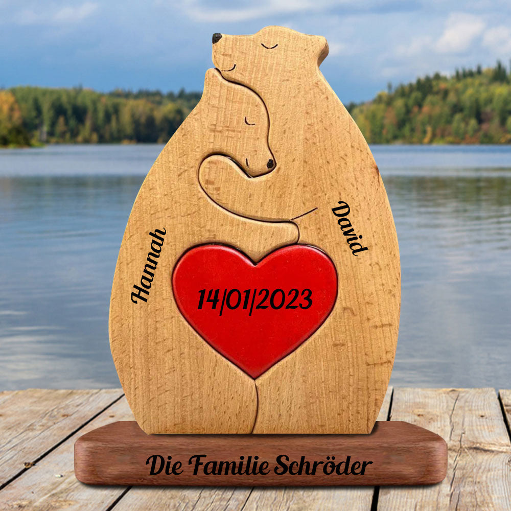 Personalisierte Holzbären für Paare – 2 Holzbären Familienpuzzle – individuelle Holzschnitzereien