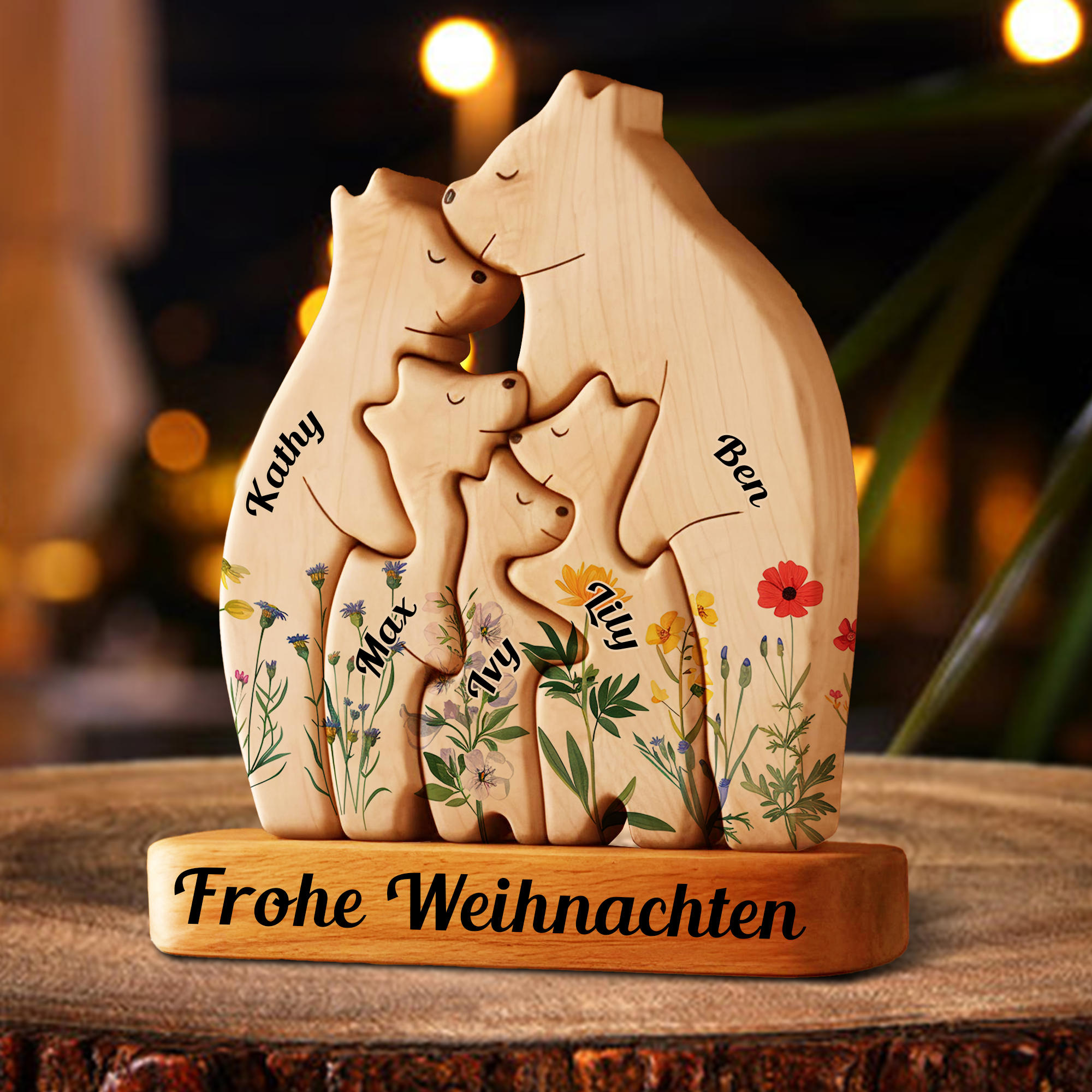 Holzpuzzle Bärenfamilie mit Namen - Familienerinnerungsstück - Geschenk zum Muttertag, Erntedankfest, Weihnachten