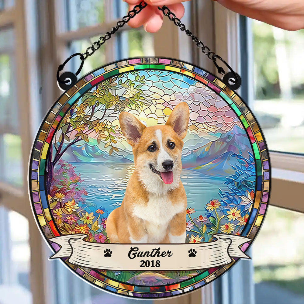 Individueller Hund-Suncatcher mit Name und Datum - Personalisierter Hund-Gedenk-Sonnenfänger - Hund-Geschenk - In Liebevollem Andenken