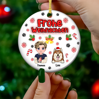 Personalisierte Merry Woofmas Hundemama Ornament - 3D Aufgeblasener Effekt Keramik Weihnachtsornament