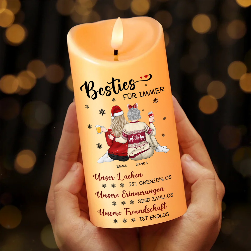 Unsere Freundschaft kennt keine Grenzen - Personalisierte LED-Kerze für beste Freundinnen - Weihnachtsgeschenk für Besties, Schwestern