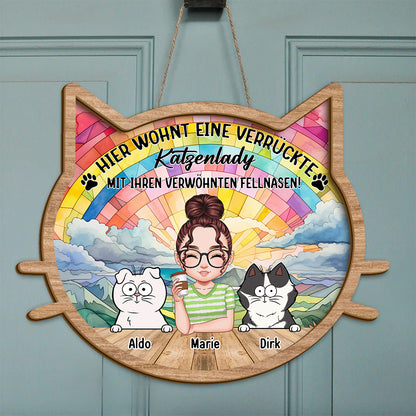 Personalisierte Türdekoration - Eine verrückte Pflanzenlady & ihre verwöhnten Haustiere leben hier Türschild - Haustür Hänger