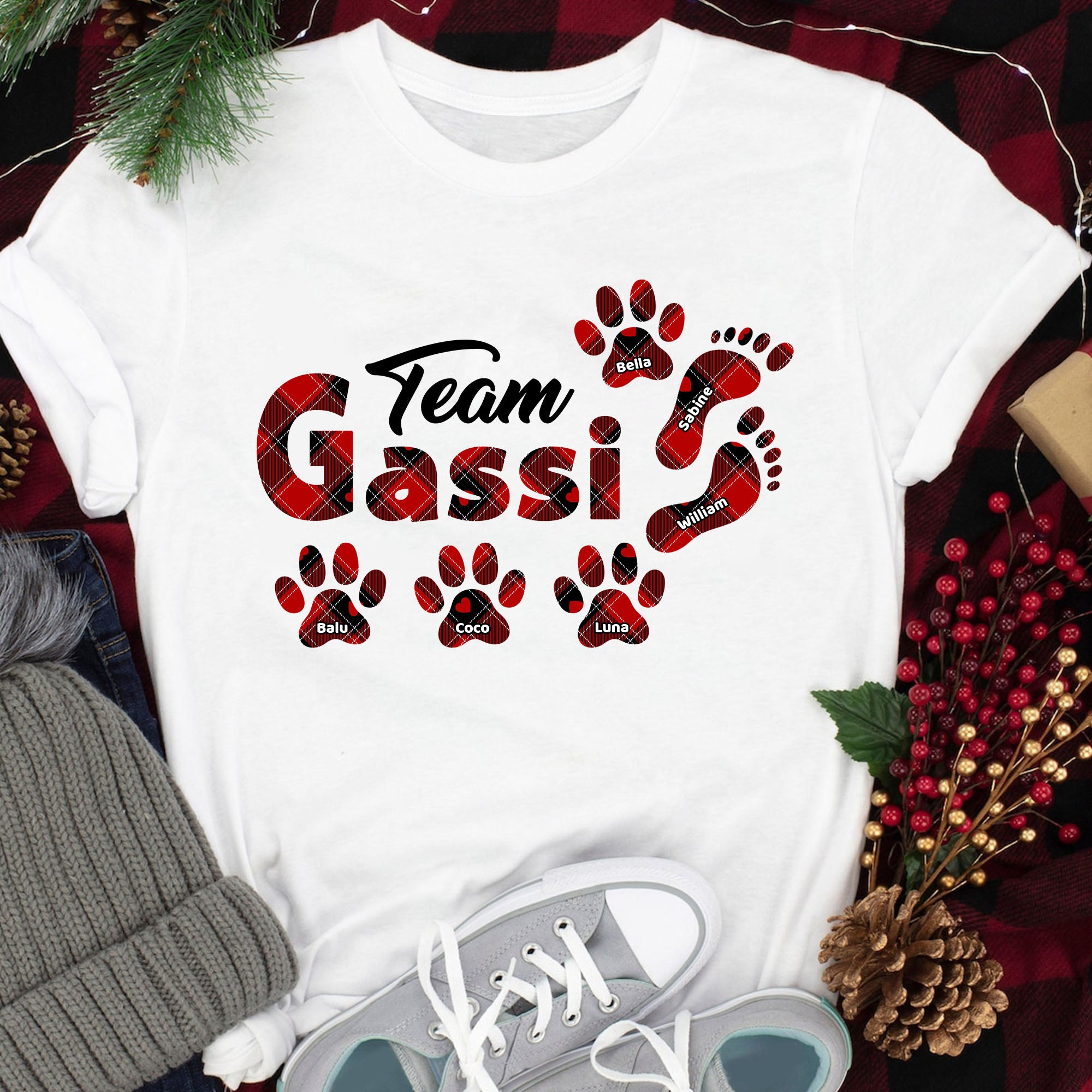 Personalisiertes Team Gassi T-Shirt - Individuelles T-Shirt für Hundepapa Hundemama - Weihnachtsgeschenk für Hundeliebhaber