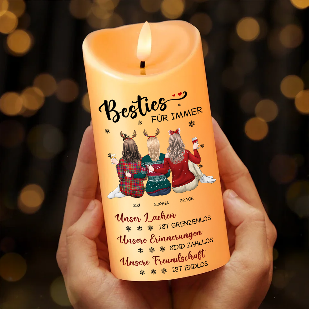 Unsere Freundschaft kennt keine Grenzen - Personalisierte LED-Kerze für beste Freundinnen - Weihnachtsgeschenk für Besties, Schwestern