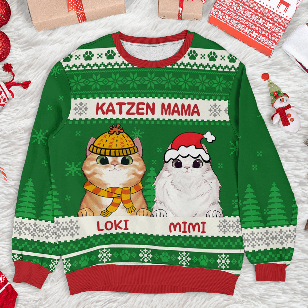 Frohe Weihnachten, Katzenmama Katzenpapa Sweatshirt - Personalisiertes Hässliches Weihnachtspullover – Weihnachtsgeschenk