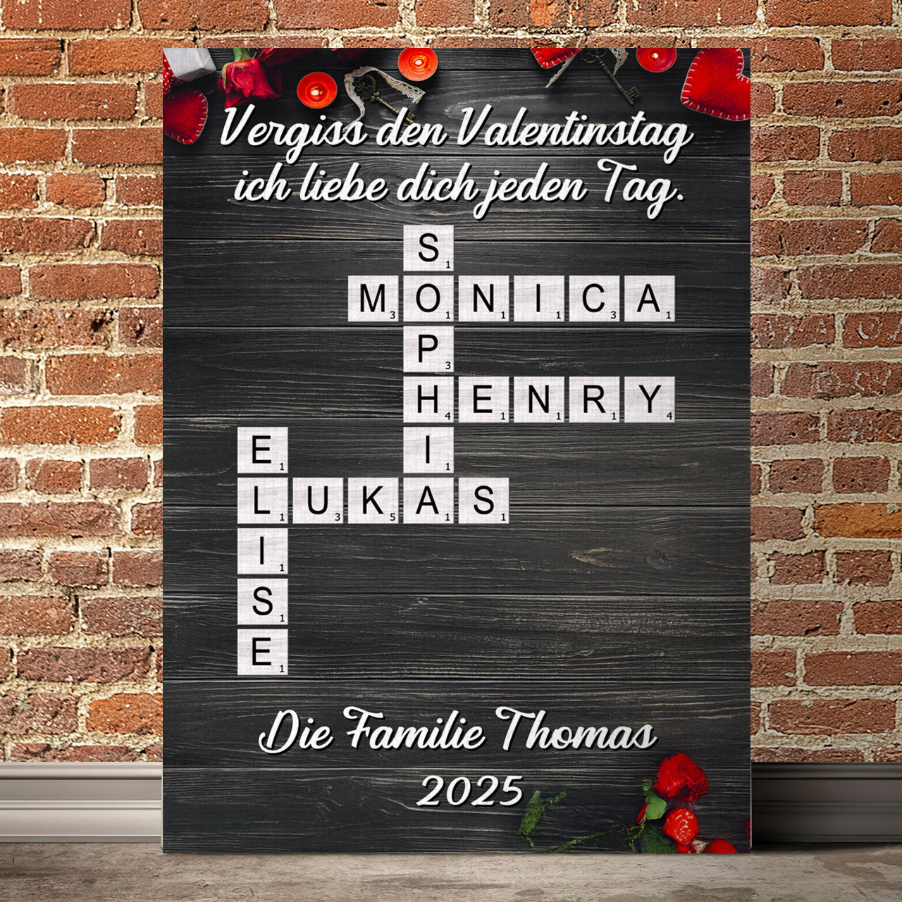 Kreuzworträtsel-Kunst für die Familie – Personalisierte Leinwand und Poster – Geschenk zum Valentinstag